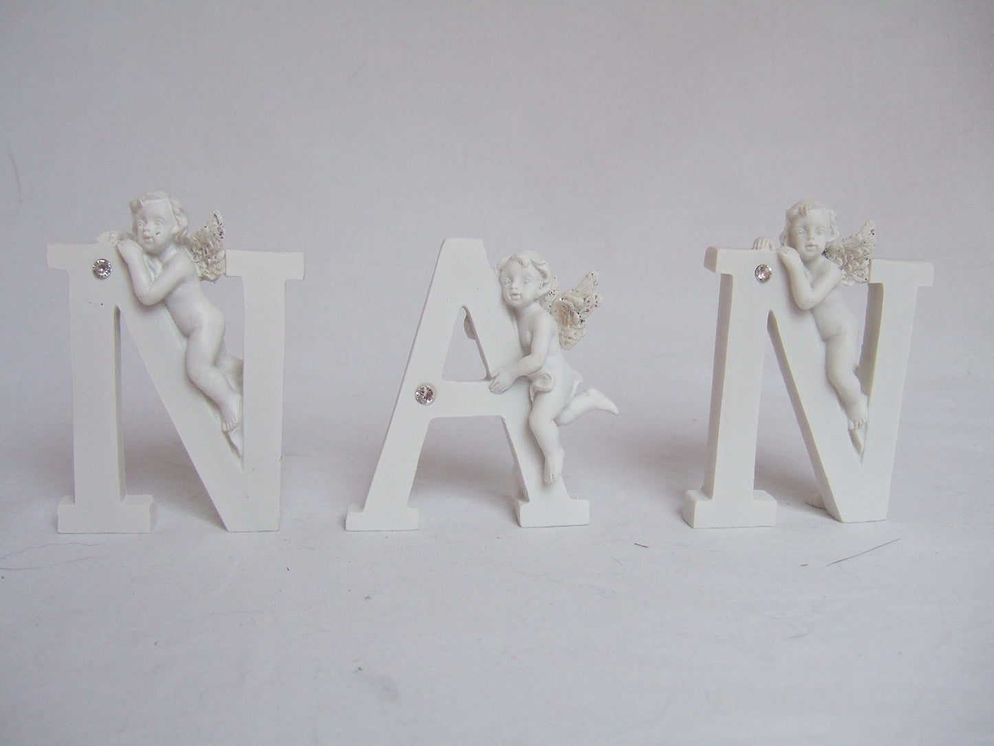 White "Nan" Cherub Detailed Free Standing Word Plaque