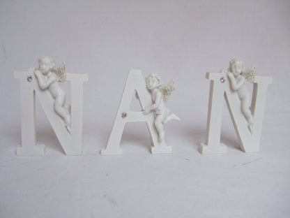 White "Nan" Cherub Detailed Free Standing Word Plaque
