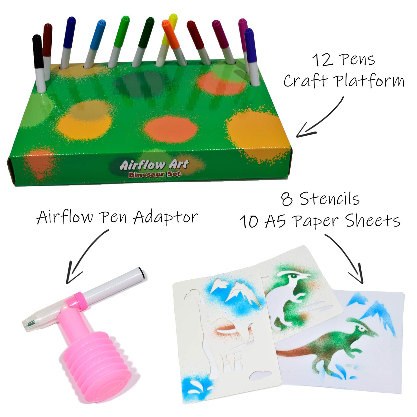 Dinosaur Airflow Pens | Airflow Art Set | Kids Airflow Pens | Kids Arts and Crafts