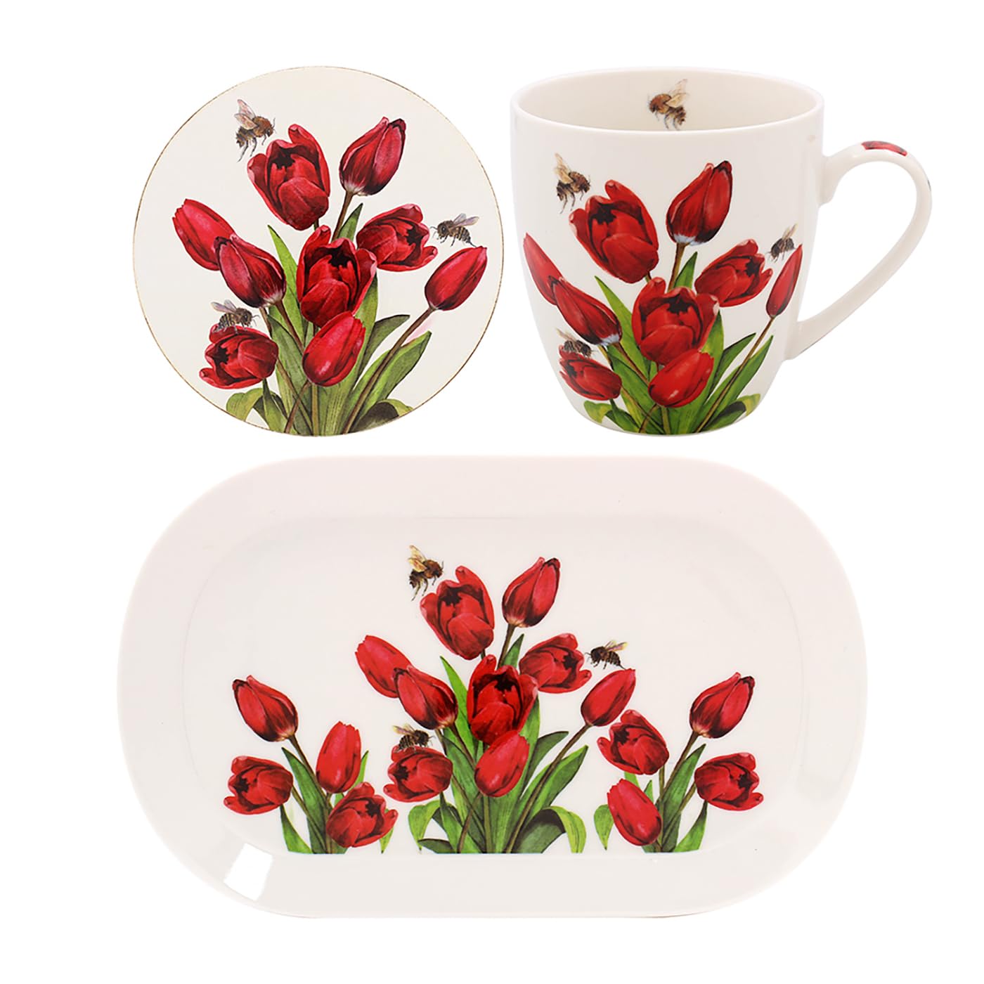 Lesser & Pavey Bee-Tanical Floral Mug & Coaster Set - Bergamot, Tulip, Thistle, Magnolia Designs