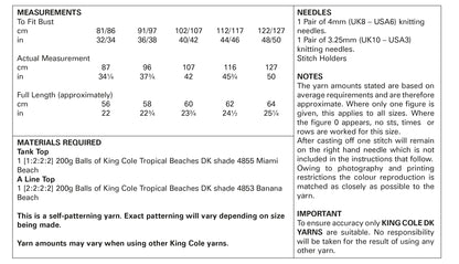 King Cole Tropical Beaches DK Knitting Pattern Tops 5888