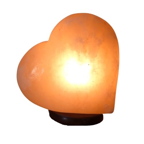 Himalayan Pink Salt Heart Shape Lamp Meditation Healing Wood Base Warm Bed Light