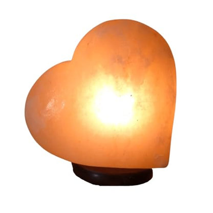 Himalayan Pink Salt Heart Shape Lamp Meditation Healing Wood Base Warm Bed Light