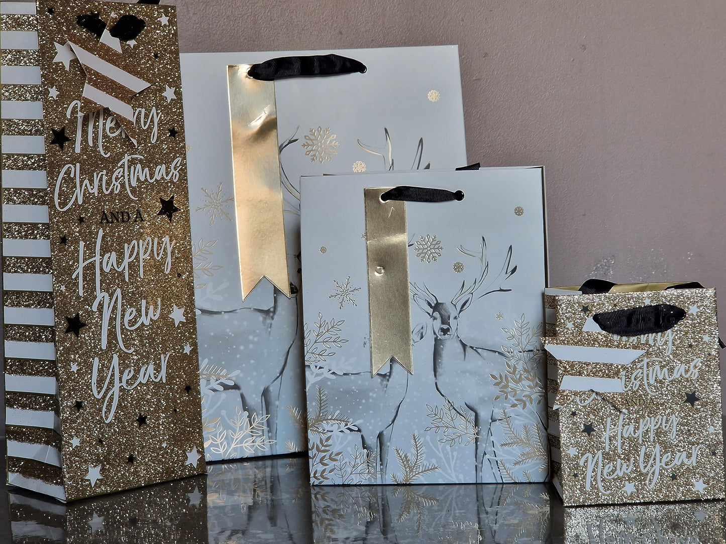 Reindeer Christmas Gift Bags 4pk