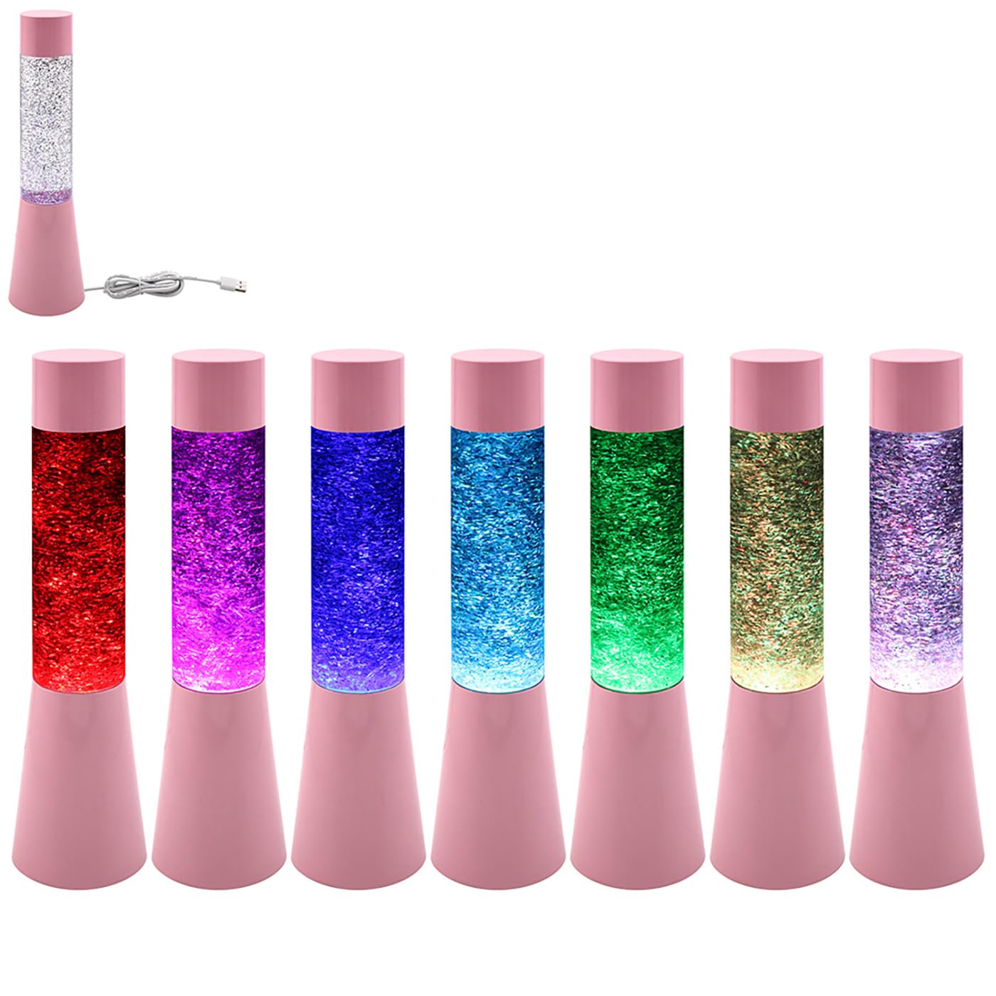 Lesser & Pavey Tall Multicoloured Changing Colour Light Up Glitter Lamp - Gold, Silver, Pink, Black or White (Pink)