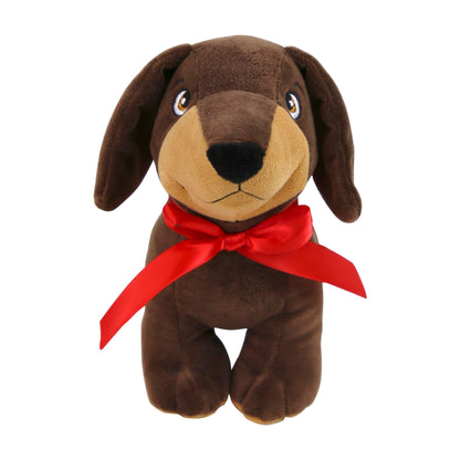 Eurowrap Valentine’s Day Sausage Dog Plush – Cute Brown Dachshund Teddy with Red Bow & Heart Detail – Soft Cuddly Toy Gift for Loved Ones, Anniversaries & Romantic Occasions