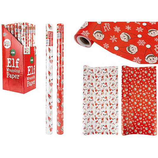 Christmas Elf Wrapping Paper Roll (10 m) - Charming Assorted Designs, Perfect for Holiday Gifts, Festive Crafts, Decorations, & More