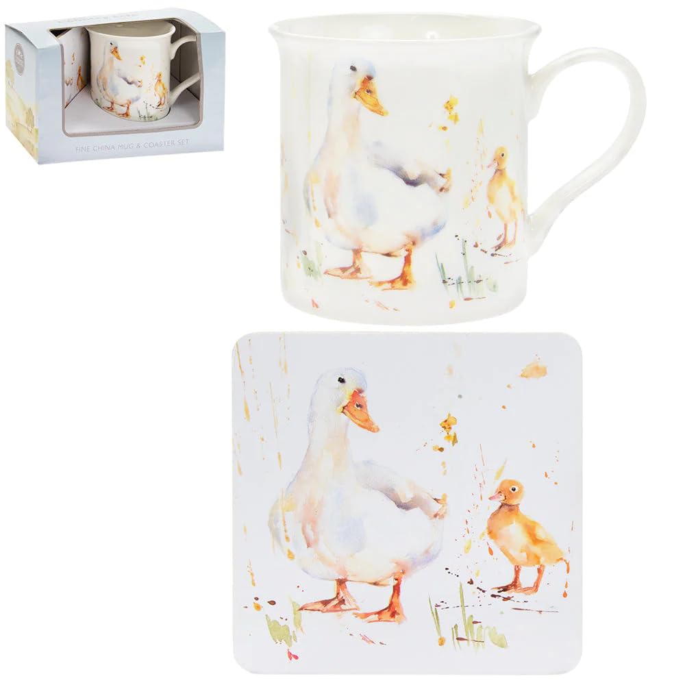White Duck & Yellow Duckling Fine China Mug & Coaster Boxed Set