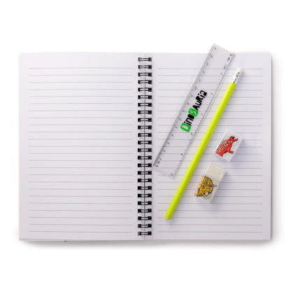 Puckator Dinosauria Ring Bound Notepad & Pencil Case 6 Piece Stationery Set - School Teacher Student Homework Study Planner Notepad - Collage University Essentials Journals Planners - Jotter Uni