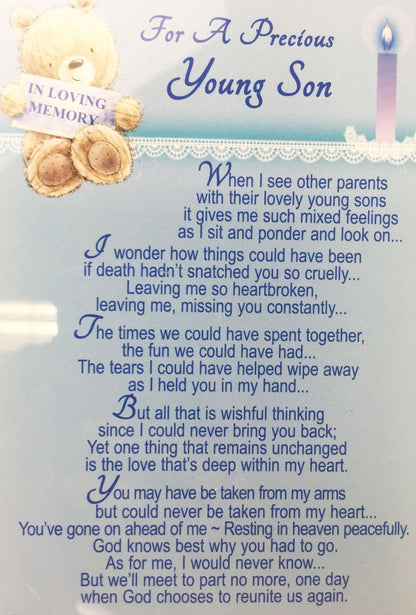 In Loving Memory - For A Precious Young Son - Grave/Graveside Memorial Card