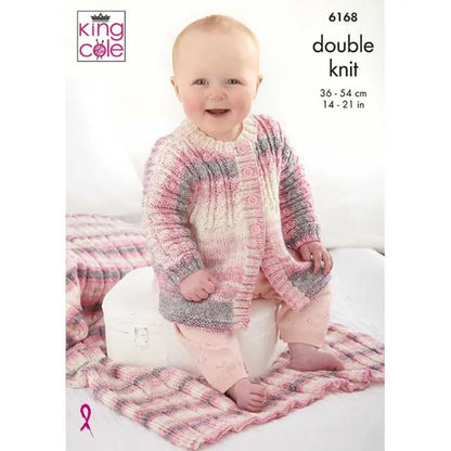 King Cole Baby DK Knitting Pattern - 6168 Hooded Jacket, Cardigan, Blanket & Top