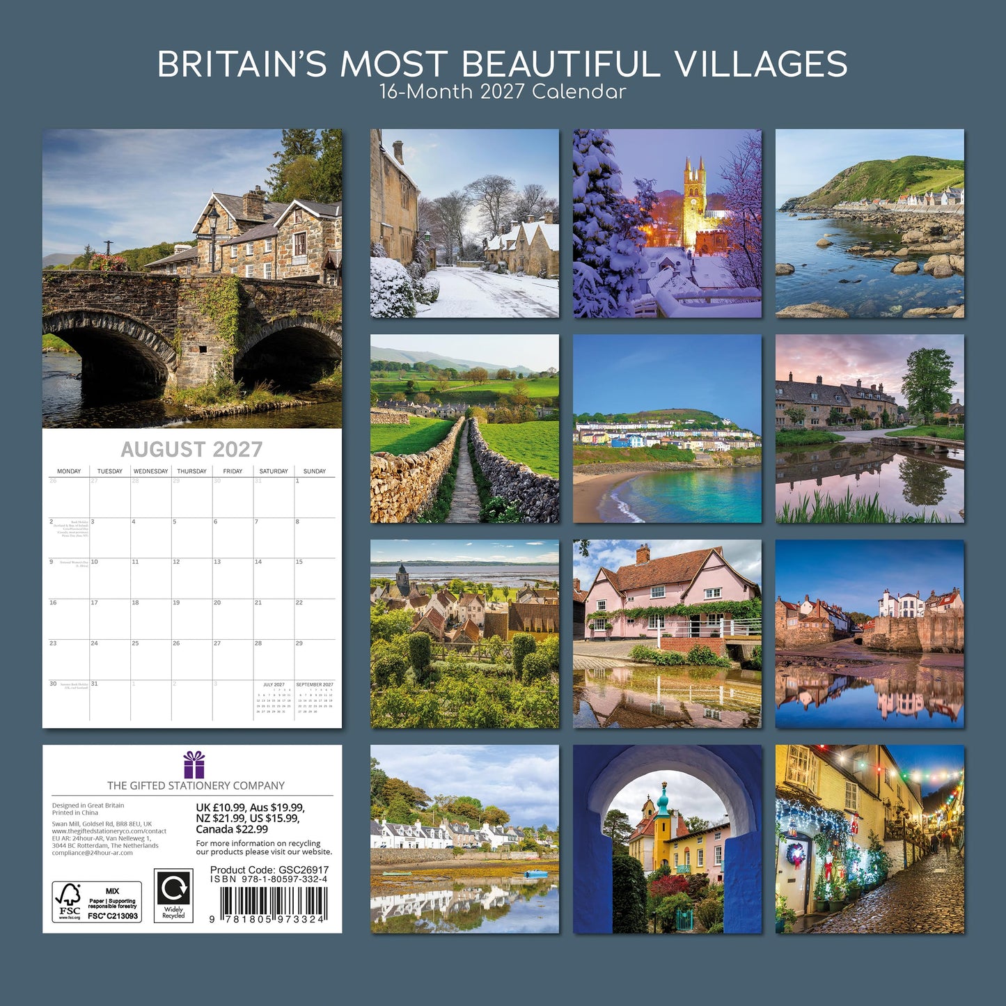 TGSC | Britain’s Most Beautiful Villages 2026-2027 Calendar, 16-Month Square Wall Calendar (Sept 2026-Dec 2027), UK Planner with Village Photography, Home or Office Organiser | 30 x 30 cm