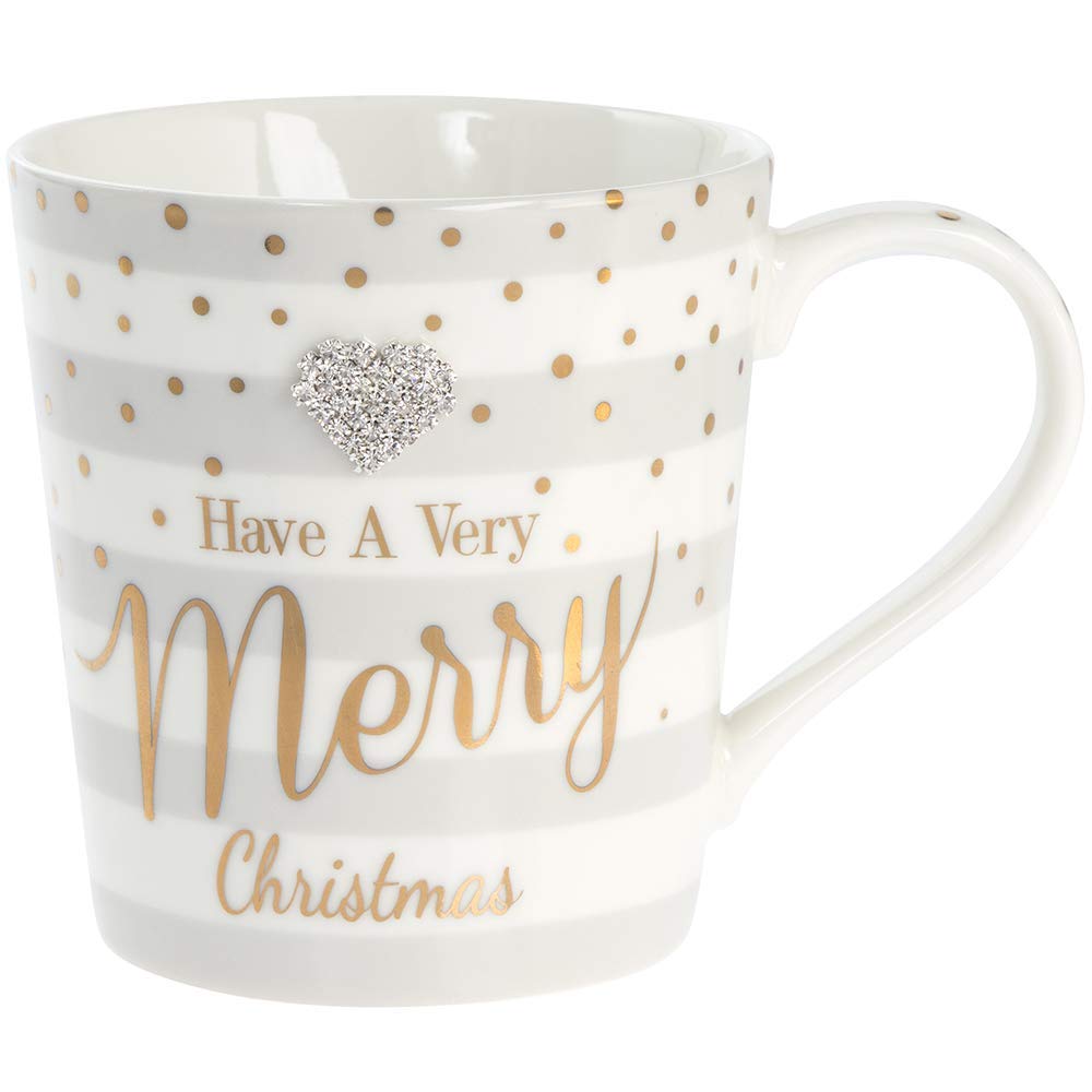 LEONARDO Mad Dots Merry Christmas Grey and White Striped Mug