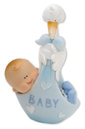 CLUB GREEN CHARACTER BABY IN STORK CARRIER BLUE H.90MM, POLYRESIN, 24.2 x 8.8 x 12.65 cm