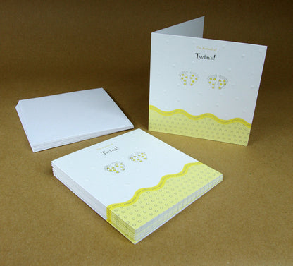10 Prelude Yellow and White Arrival of Twins Announcement Cards