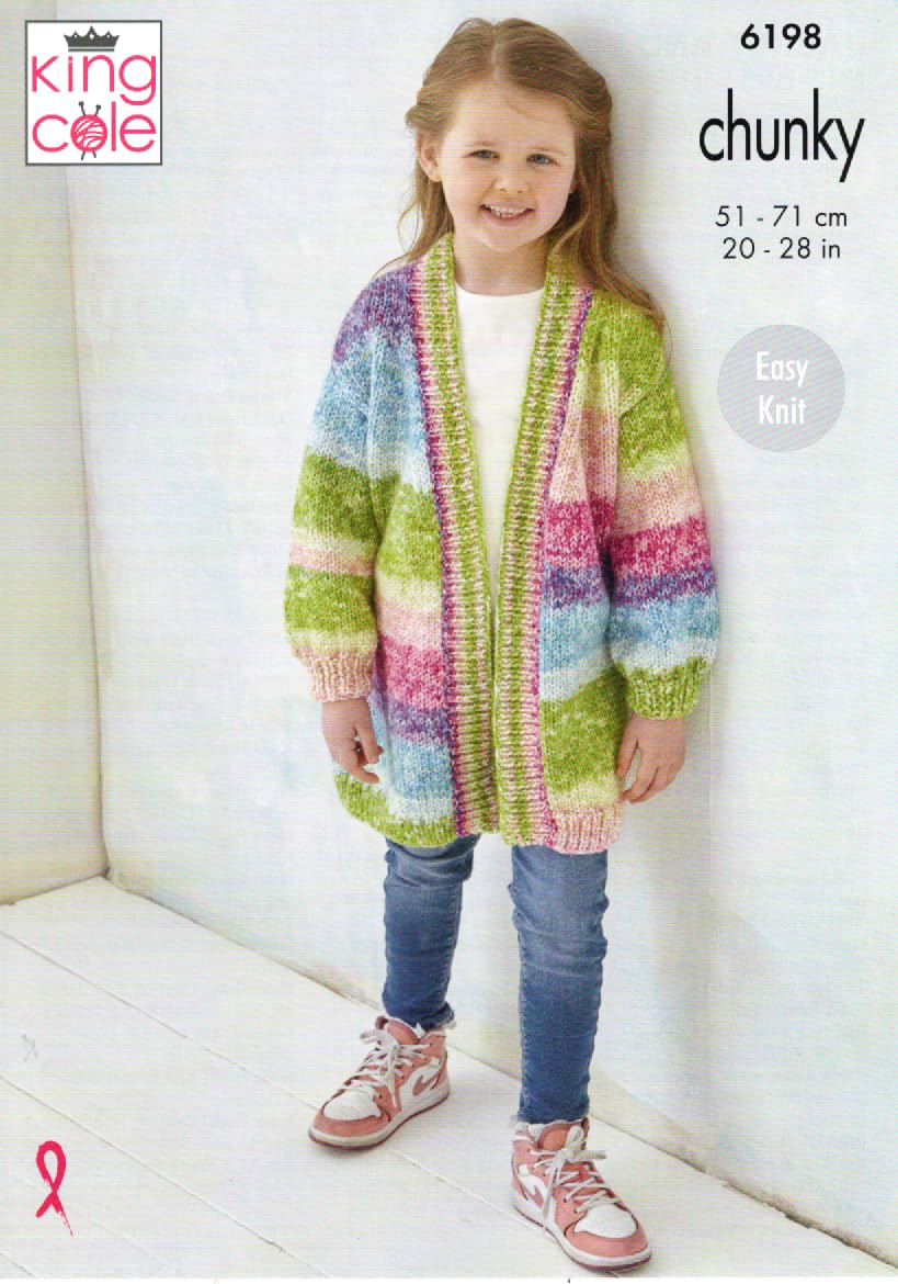 King Cole Kids Knitting Pattern Girls Chunky Long Jacket & Sweater (6198)