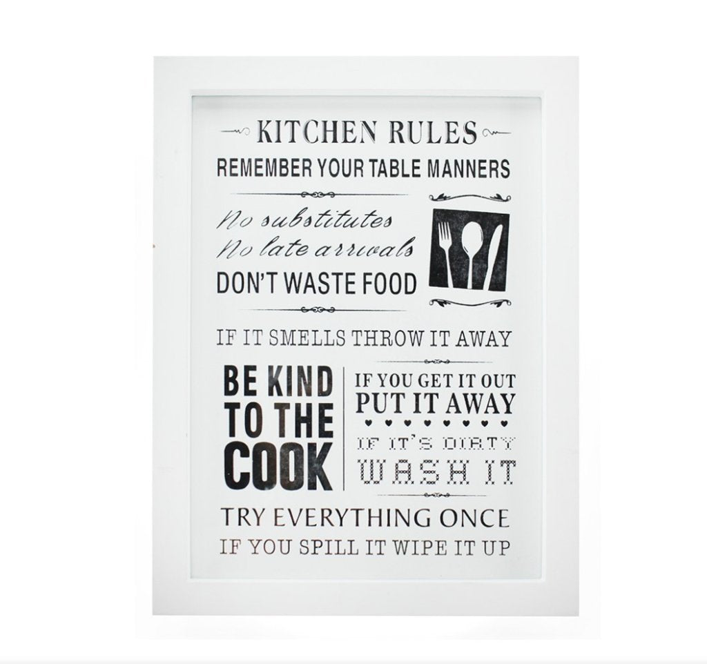 Lesser & Pavey Kitchen Rules - White Framed Humorous Plaque #LP25291