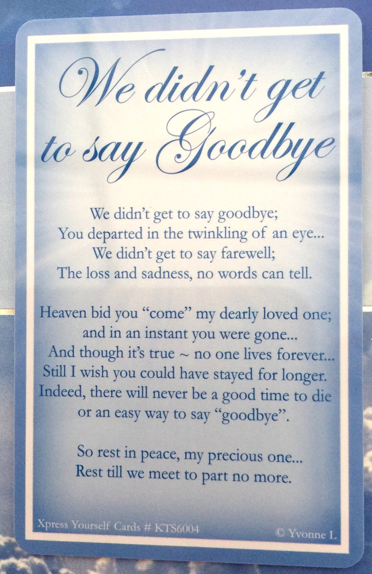Sad Loss of Son - Deepest Sympathy Card + Detachable Pocket Keepsake