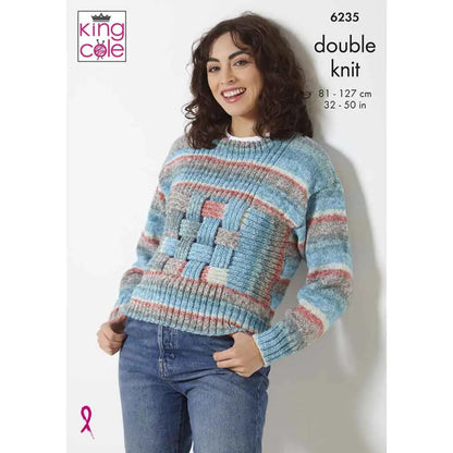 King Cole Ladies Double Knit Knitting Pattern Womens Sweater Scarf & Hat (6235)
