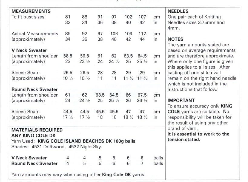 King Cole Unisex Pattern Pattern