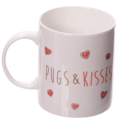 Puckator MUG184 Mug with Pug and Kisses Design - Fine Porcelain - White/Beige/Black
