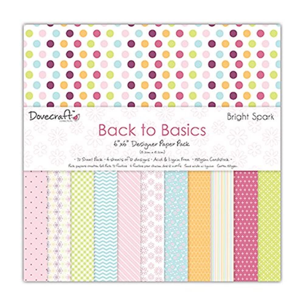 Dovecraft Back To Basics Bright Spark Collection - Paper Pack 6"x6" (12 Designs, FSC)