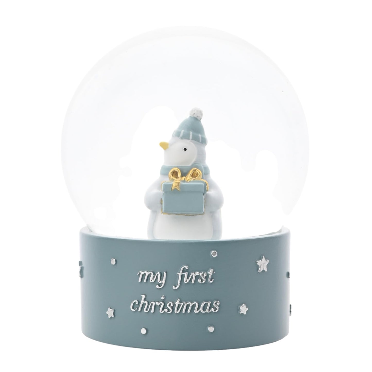Bambino By Juliana 'My First Christmas' Penguin Water Globe - Blue. Christmas/Xmas Gifting to Celebrate New Born Children, Family & Love - Present to New Born, Baby Shower or Christening.