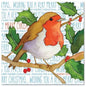 Wishing You A Very Merry Christmas - LITTLE CHRISTMAS ROBIN on HOLLY BRANCH - Emma Ball Design - Set of 6 Christmas Greetings Cards & Envelopes - 12.5cm