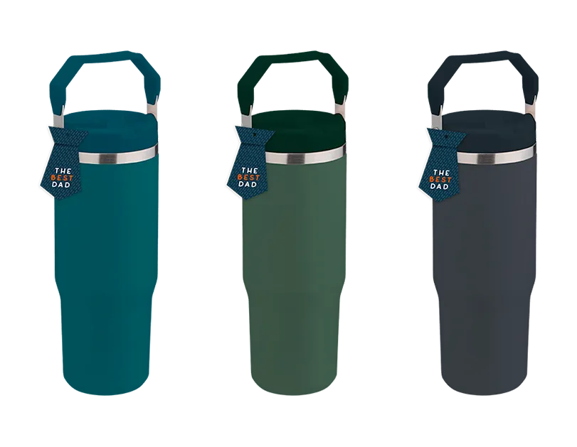 Father's Day Double Walled Tumbler With Flip Straw And Handle   one supplied