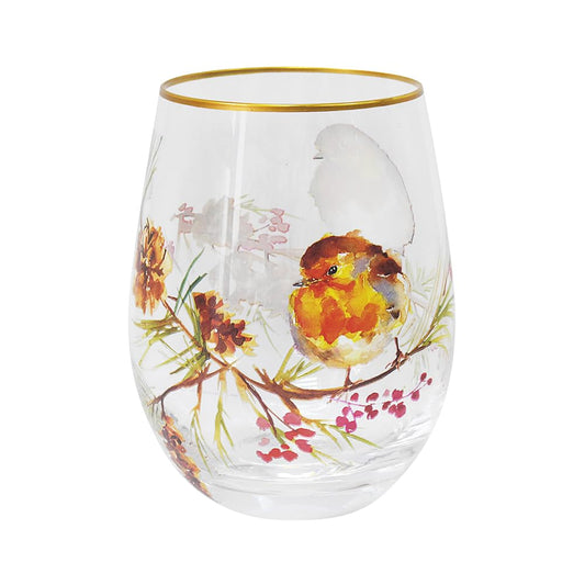 The Leonardo Collection Winter Robins Stemless Glass for Home & Restaurants | Stylish Glassware for All Type of Drinks | Lovely Tableware Drinking Glasses Gifts for Women & Men