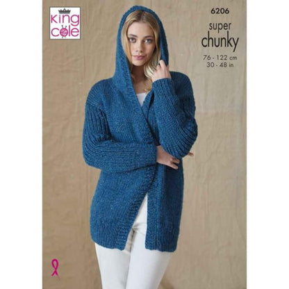King Cole Super Chunky Knitting Pattern Ladies Hooded Jacket & Waistcoat (6206)