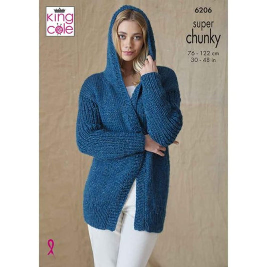 King Cole Super Chunky Knitting Pattern Ladies Hooded Jacket & Waistcoat (6206)