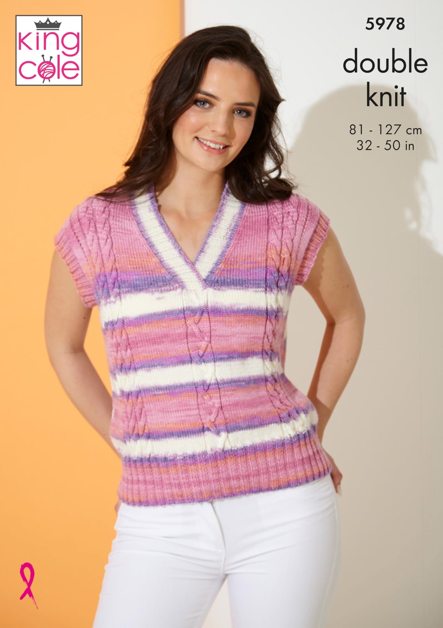 King Cole Ladies DK Knitting Pattern V Neck Cable Knit Sweater & Top (5978)