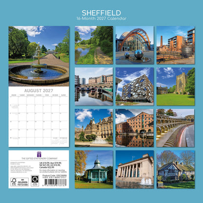 TGSC | Sheffield 2026-2027 Calendar, 16-Month Square Wall Calendar (Sept 2026-Dec 2027), UK Planner with City Photography, Home or Office Organiser | 30 x 30 cm