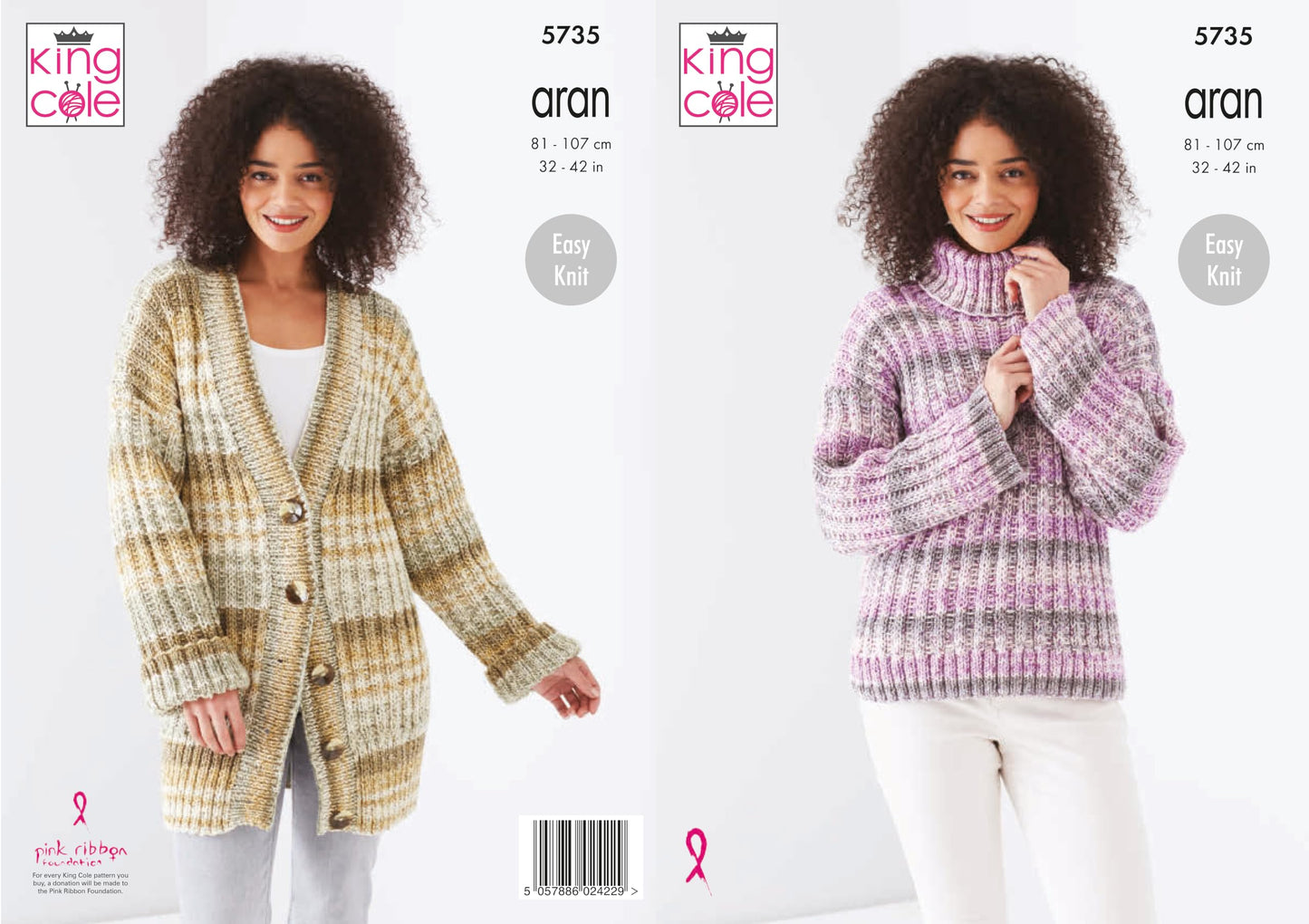 King Cole Knitting Pattern 5735 Women's Sweater Cardigan in Drifter Aran
