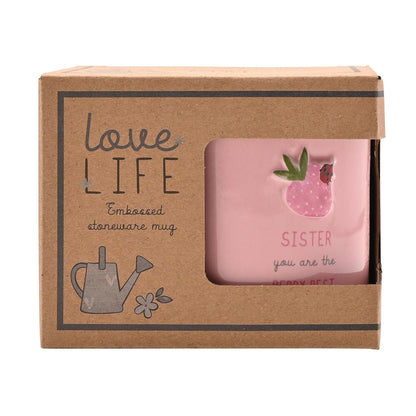 Celebrations - Love Life - 'Sister You are The Berry Best' Family Birthday Celebration Ceramic Mug - Kitchen Gifting and Homeware for Tea, Coffee & Hot Drinks - 330ml / 11.15oz.