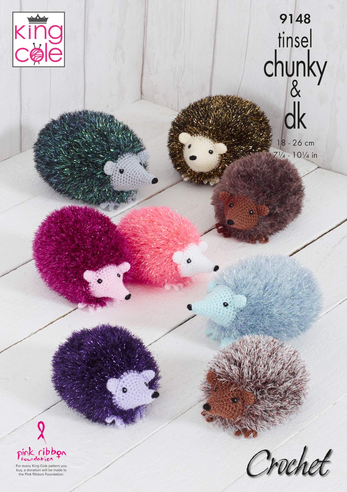 King Cole Tinsel Chunky & DK Crochet Pattern for Hedgehog Toys in 3 Sizes (9148)