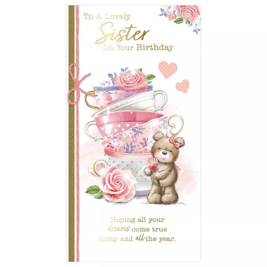 to a lovely  sister on your  birthday  card