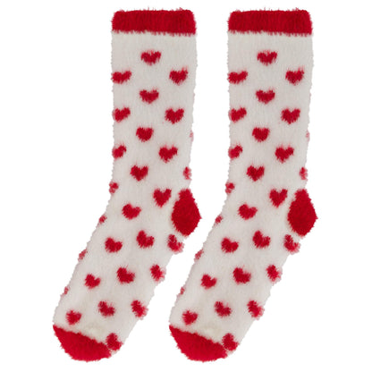 Ladies Valentines Socks Super Cosy Hearts Size 4 - 6 White and Red one pair  supplied
