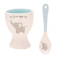New Baby Ceramic Egg Cup and Spoon Gift Set Cute Elephant – blue