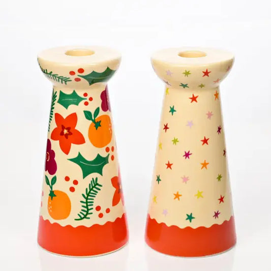 Raspberry Blossom Set of 2 Ceramic Candle Holders