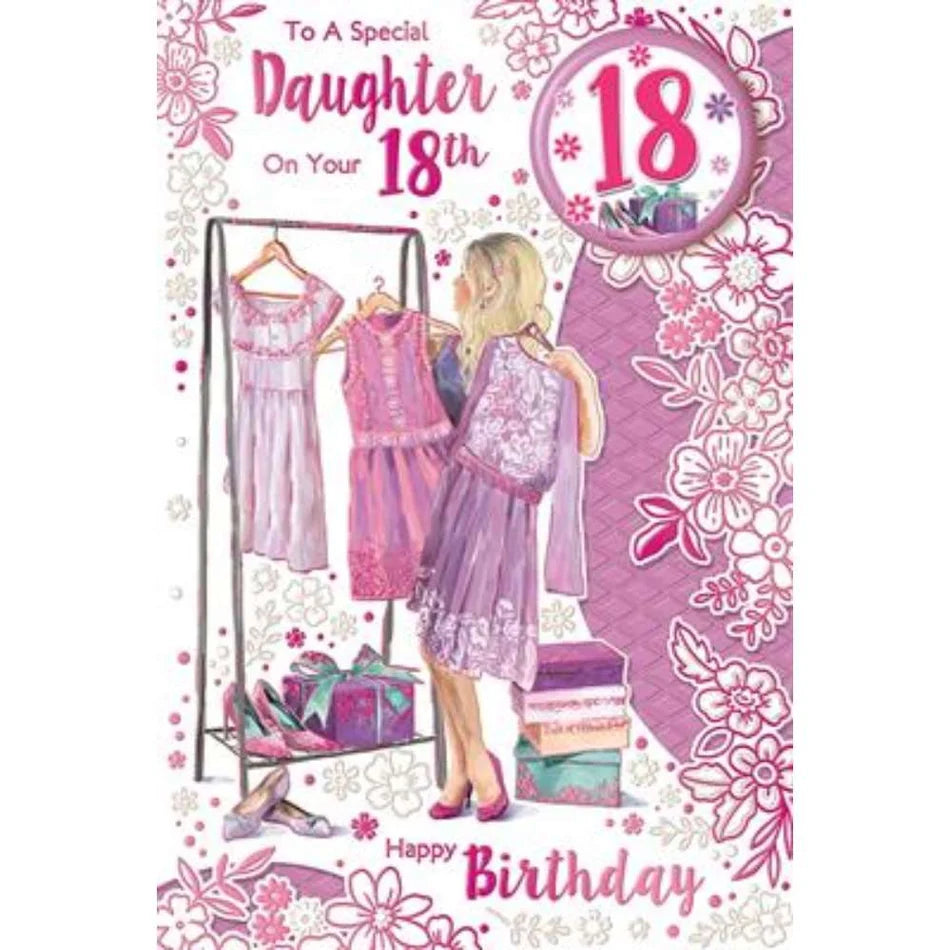CELEBRITY STYLE HAND-FINISHED  WITH FULL COLOUR INSERT AND HIGH SENTIMENTS VERSE - DAUGHTER'S 18th BIRTHDAY