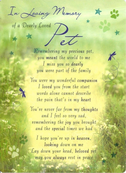 Loving Memory Graveside Memorial Card  of a dearly   loved  pet