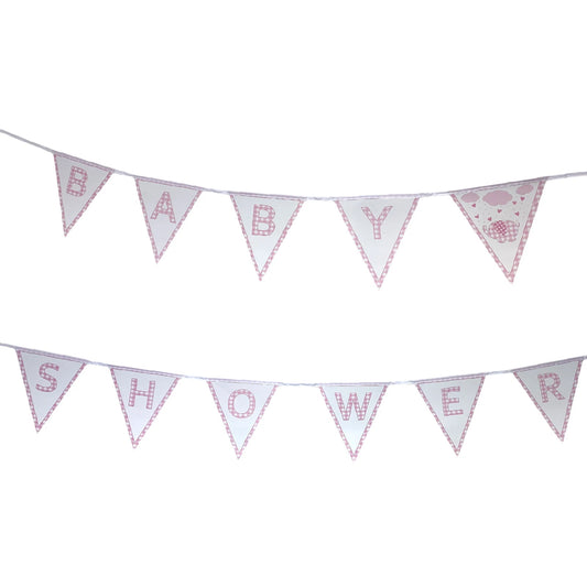 Fun Machine Baby Shower Bunting 3m pink Gingham Decoration
