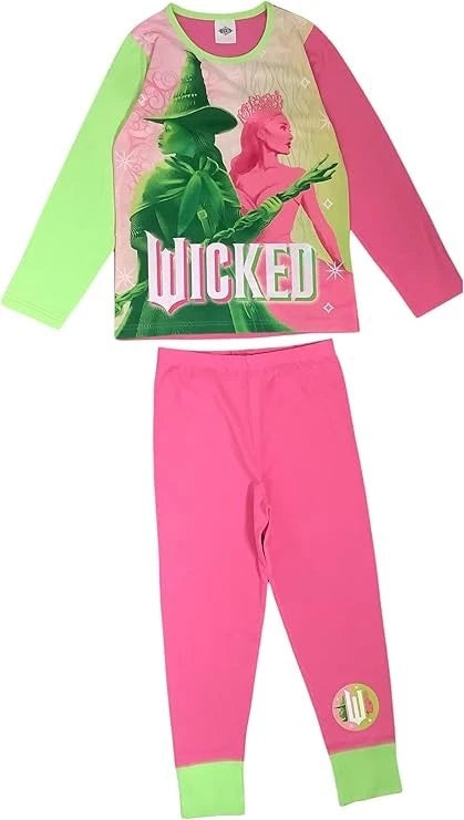 Girls Wicked Pyjamas Pink Green Size 9-10 Years Witch Long Sleeve Elphaba Glinda