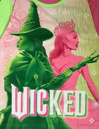 Girls Wicked Pyjamas Pink Green Size 9-10 Years Witch Long Sleeve Elphaba Glinda