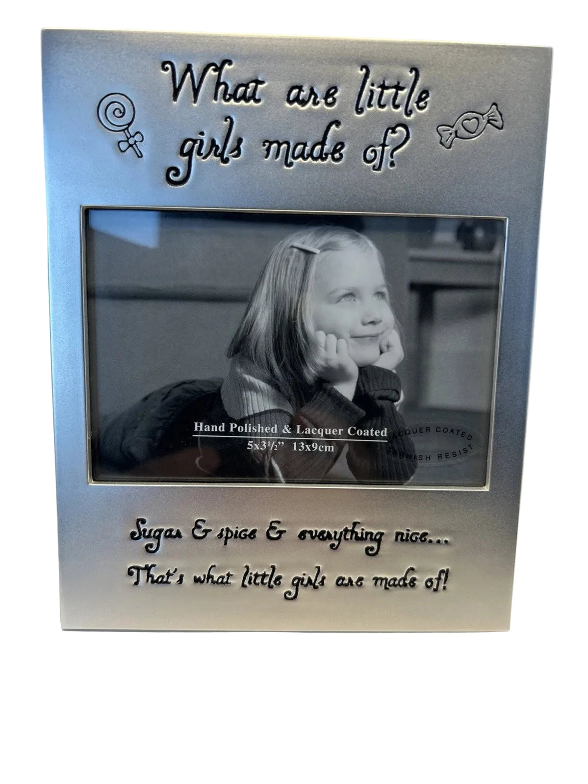 Silver Colour Metal Photo Frame 13x9cm What Are Little Girls Made of ’