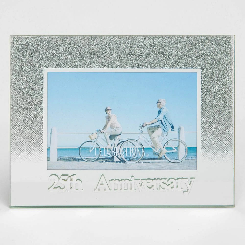 Celebrations Silver 25th Wedding Anniversary Glitter Glass Photo Frame