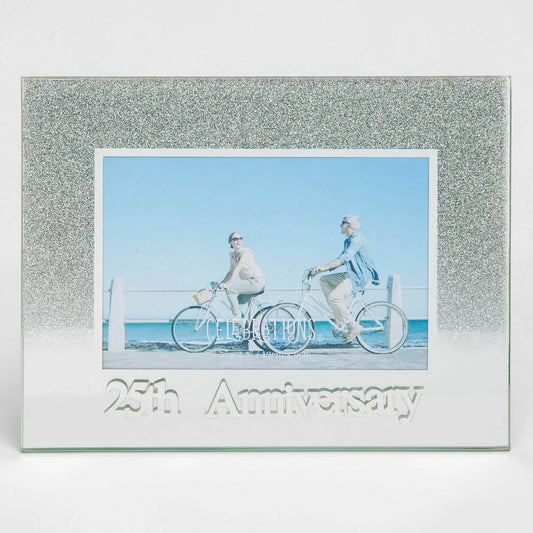 Celebrations Silver 25th Wedding Anniversary Glitter Glass Photo Frame
