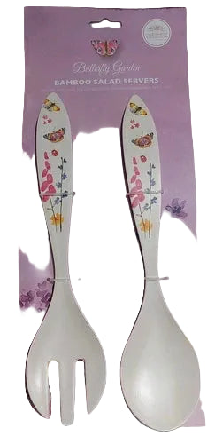 Butterfly Garden Bamboo Salad Servers Lesser & Pavey